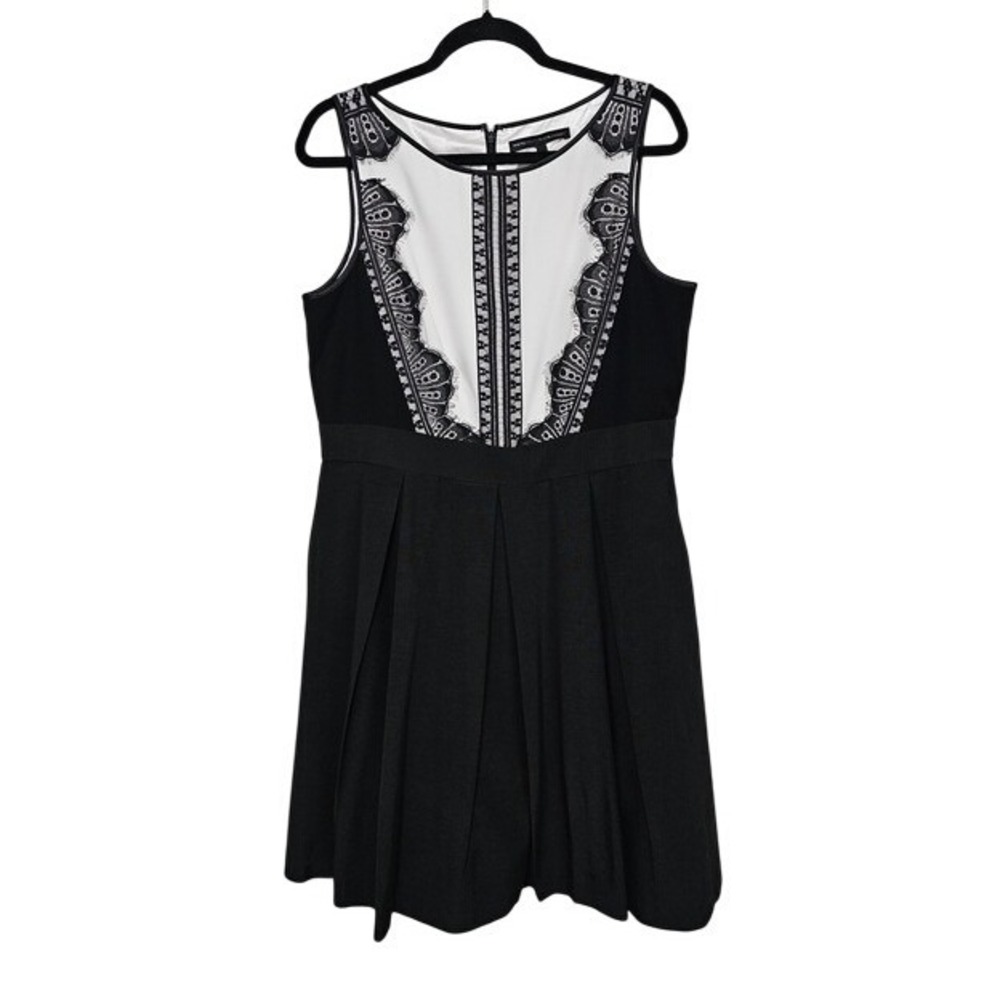 WHBM Black White Lace Trim Fit Flare Dress 12 Pockets Sleeveless Pleated Party ~ - Picture 1 of 10